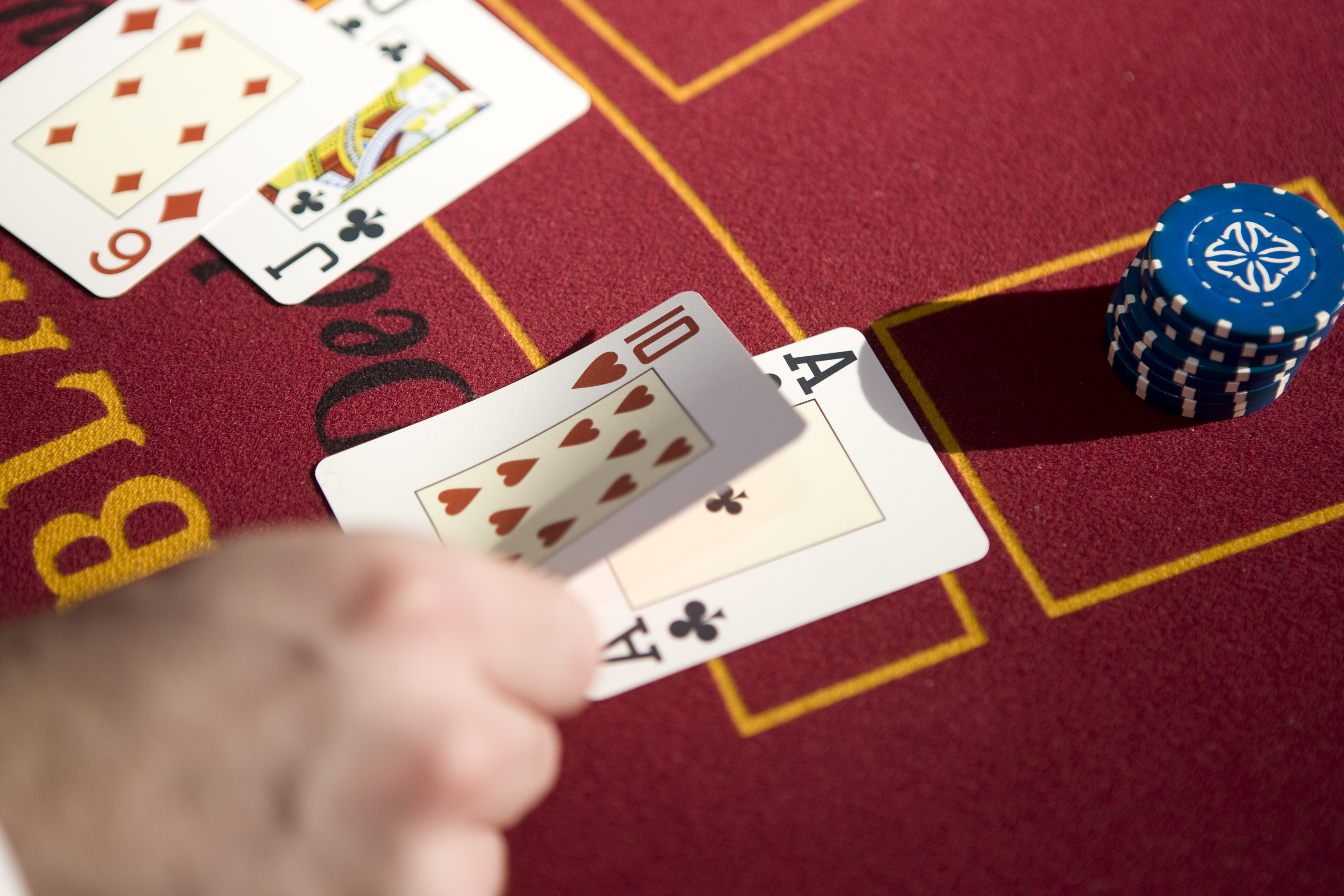 Closeup of cards and chips