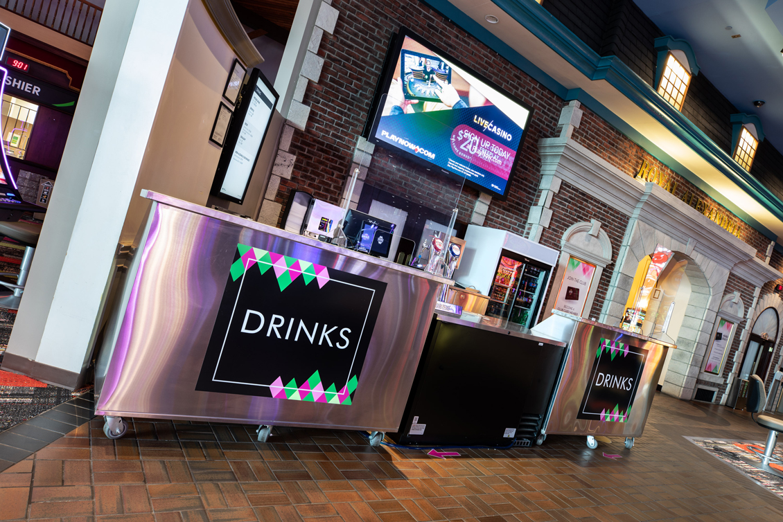 Metal serving Floor Bar station at McPhillips Station Casino