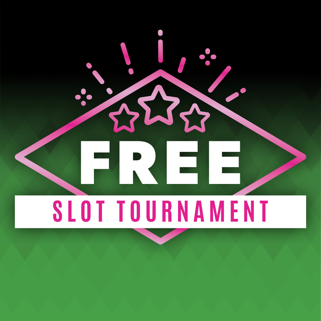 Diamond shape with stars. Text:Free Slot Tournament graphic